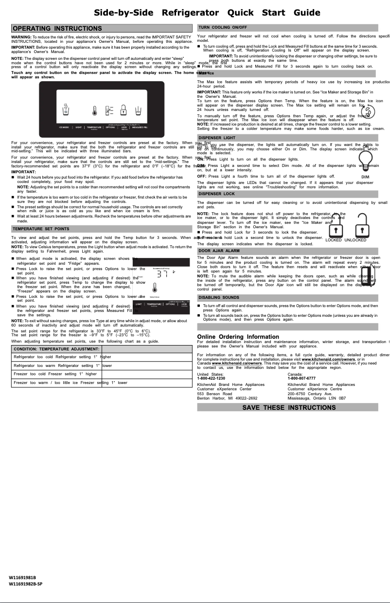 Page 1 de la notice Guide de démarrage rapide KitchenAid KRSC703HPS