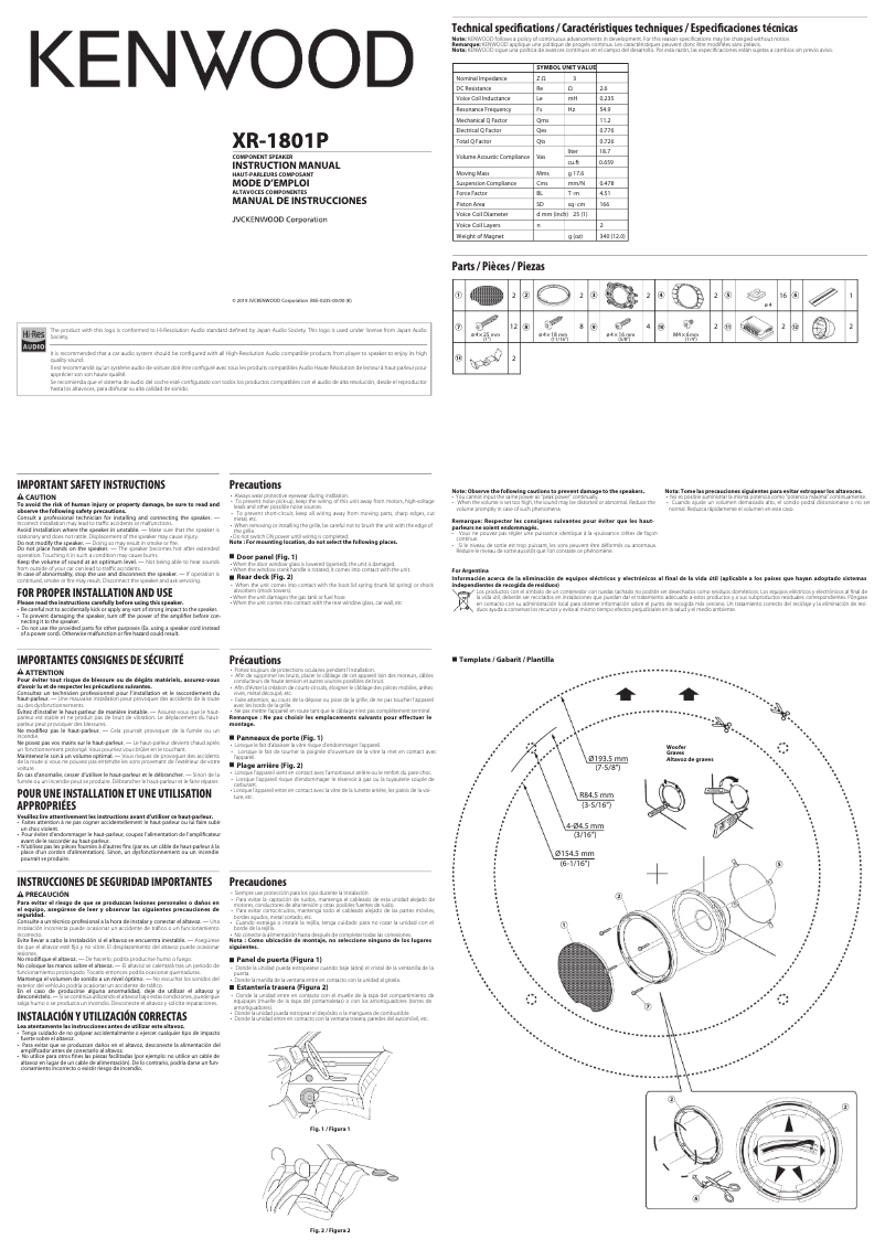 Page n°1 - Manuel utilisateur Kenwood XR-1801P