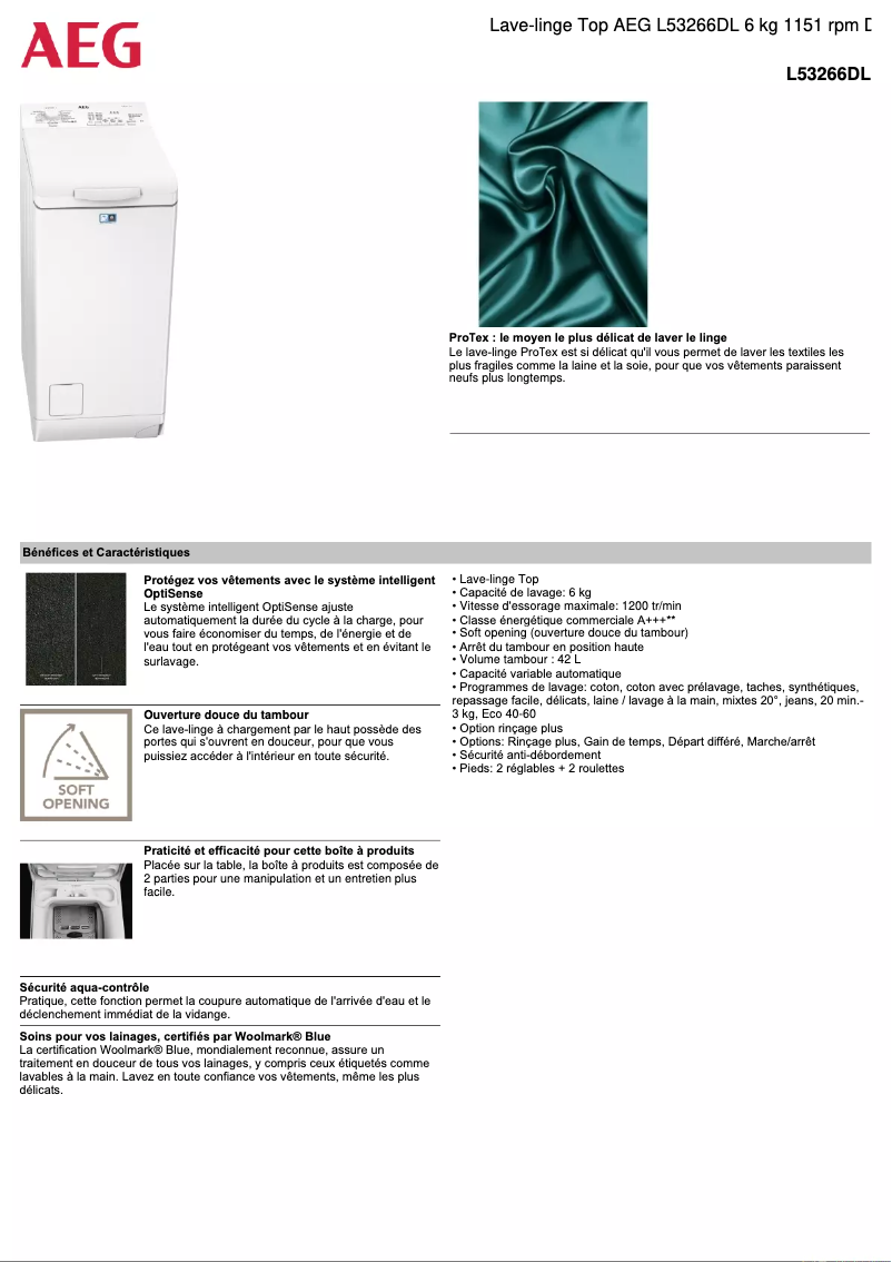 Page n°1 - Fiche technique AEG L53266DL