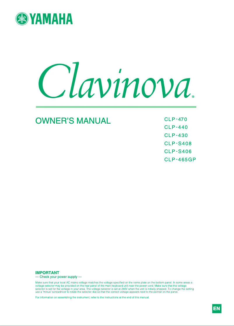 Imagen de la primera página del manual del dispositivo Clavinova CLP-S408
