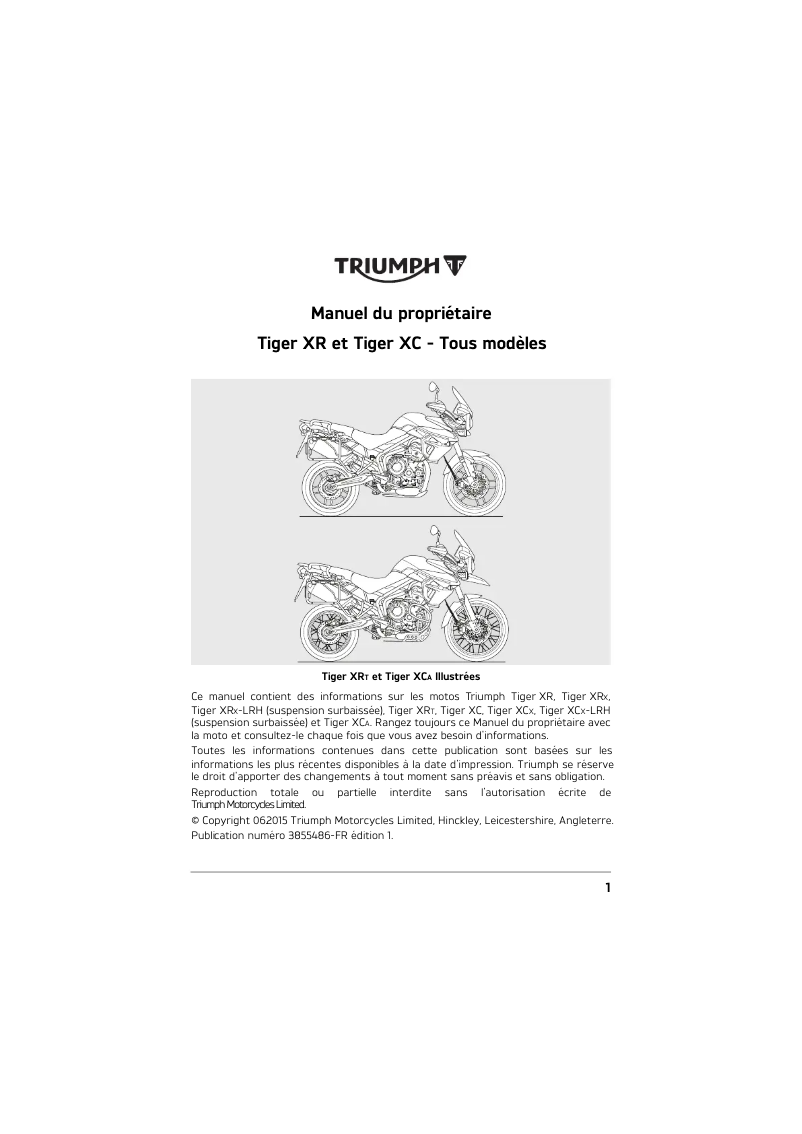 Page 1 de la notice Manuel utilisateur Triumph Tiger 800 XR (2017)