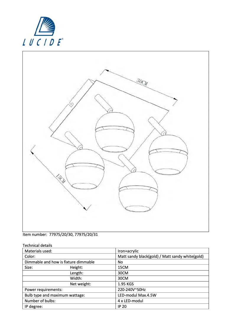Page n°1 - Manuel utilisateur Lucide Binari 77975/20/30