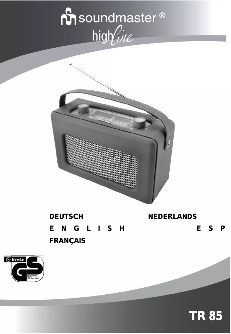 Page 1 de la notice Manuel utilisateur Soundmaster TR85PP