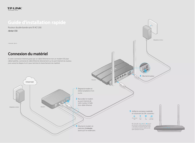 Page 1 de la notice Guide d'installation TP-Link Archer C50