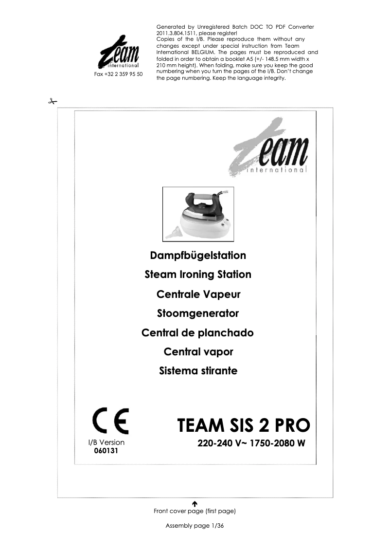 Image de la première page du manuel de l'appareil SIS 2 PRO