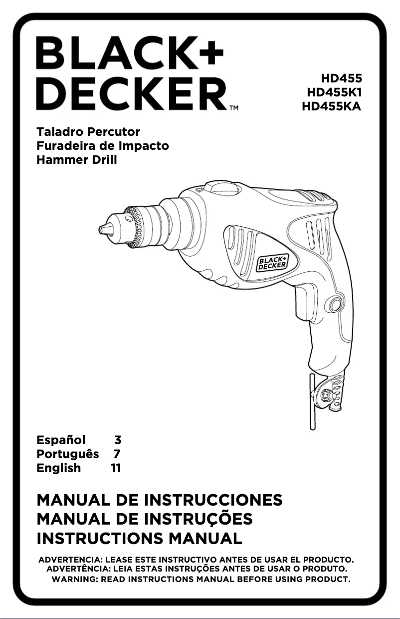 Page n°1 - Manuel utilisateur Black & Decker HD455KA