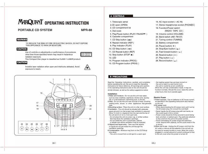 Image de la première page du manuel de l'appareil MPR-88