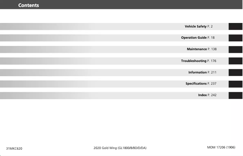 Imagen de la primera página del manual del dispositivo Gold Wing GL1800 (2020)