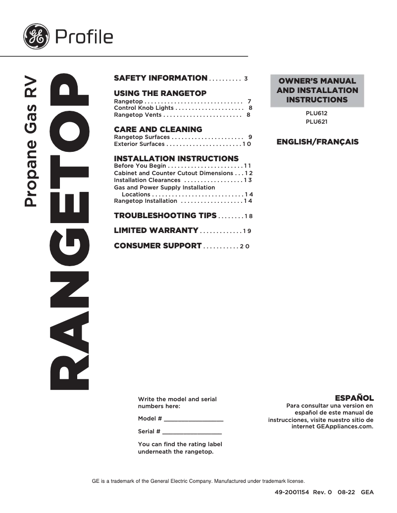 First page image of the manual for Profile PLU612RTSS