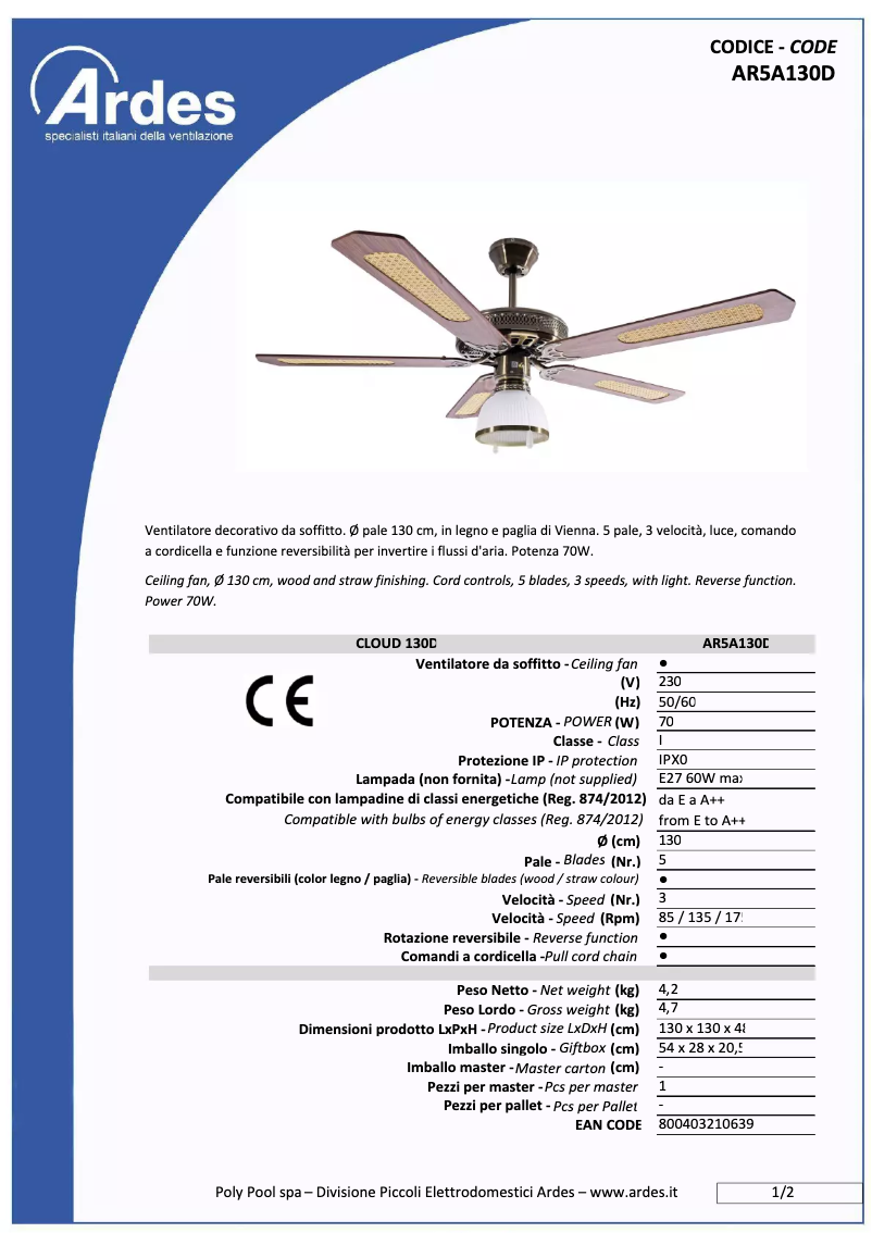 Página 1 del manual Ficha técnica Ardes AR5A130D