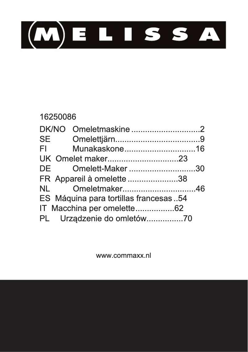 Page n°1 - Manuel utilisateur Melissa 16250086