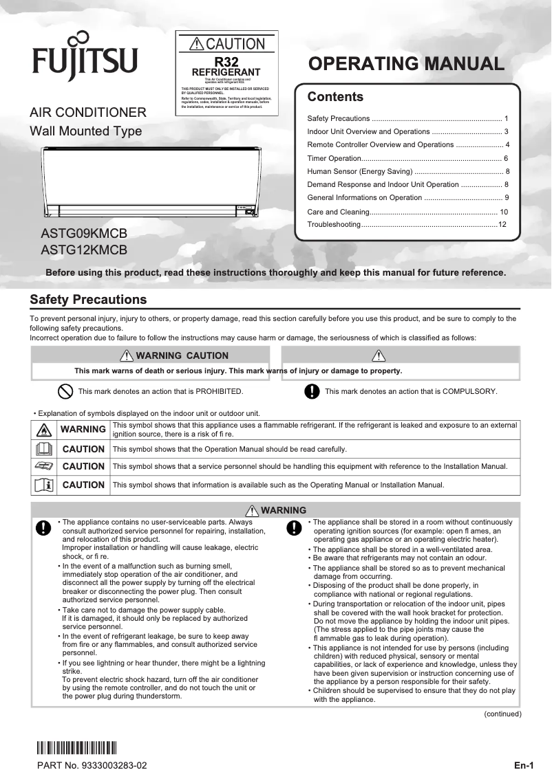 Page 1 de la notice Manuel utilisateur Fujitsu Lifestyle ASTG22KMCB