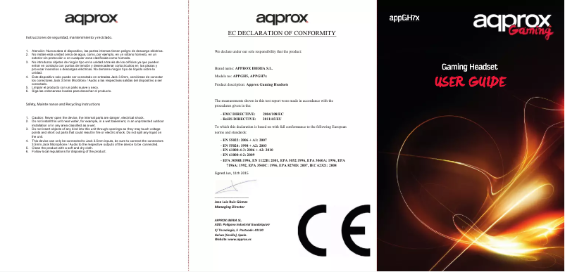 Page 1 de la notice Manuel utilisateur Approx APPGH7G