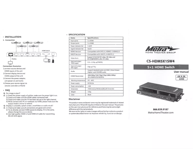 Image de la première page du manuel de l'appareil CS-HDM5X1SW4