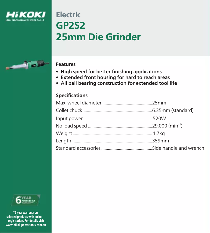 Page n°1 - Fiche technique HiKOKI GP2S2