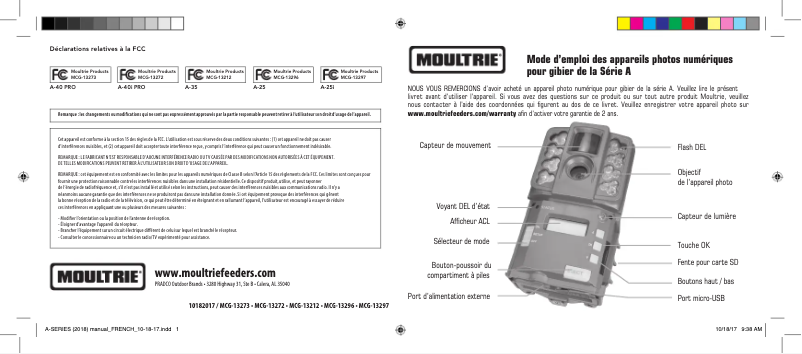 Page n°1 - Manuel utilisateur Moultrie A-25i