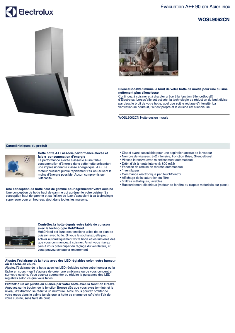 Page 1 de la notice Fiche technique Electrolux WOSL9062CN