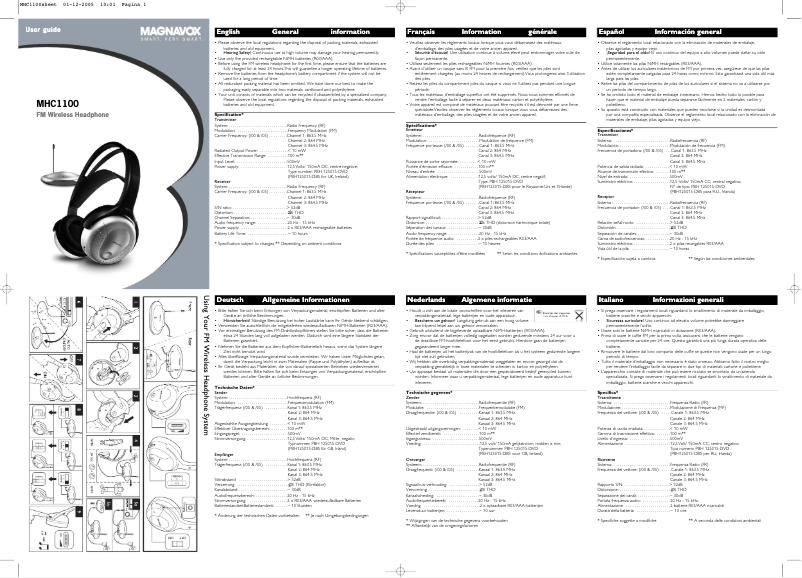 Page 1 de la notice Manuel utilisateur Philips MHC1100