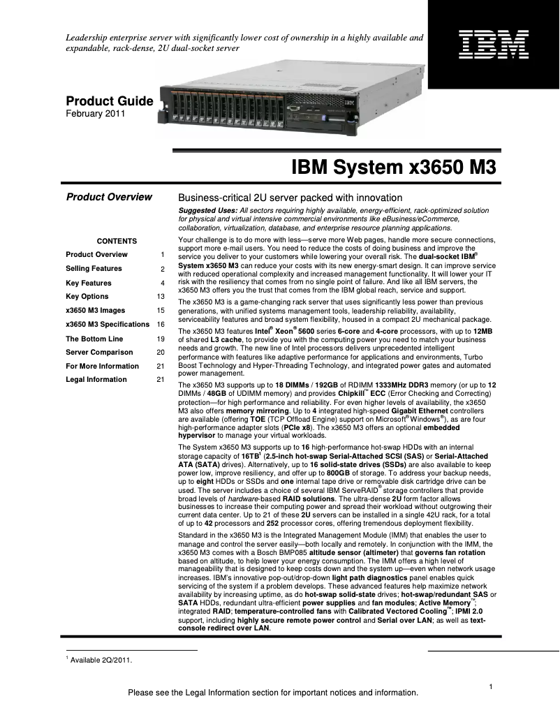 Page 1 de la notice Manuel utilisateur IBM eServer x3650 M3