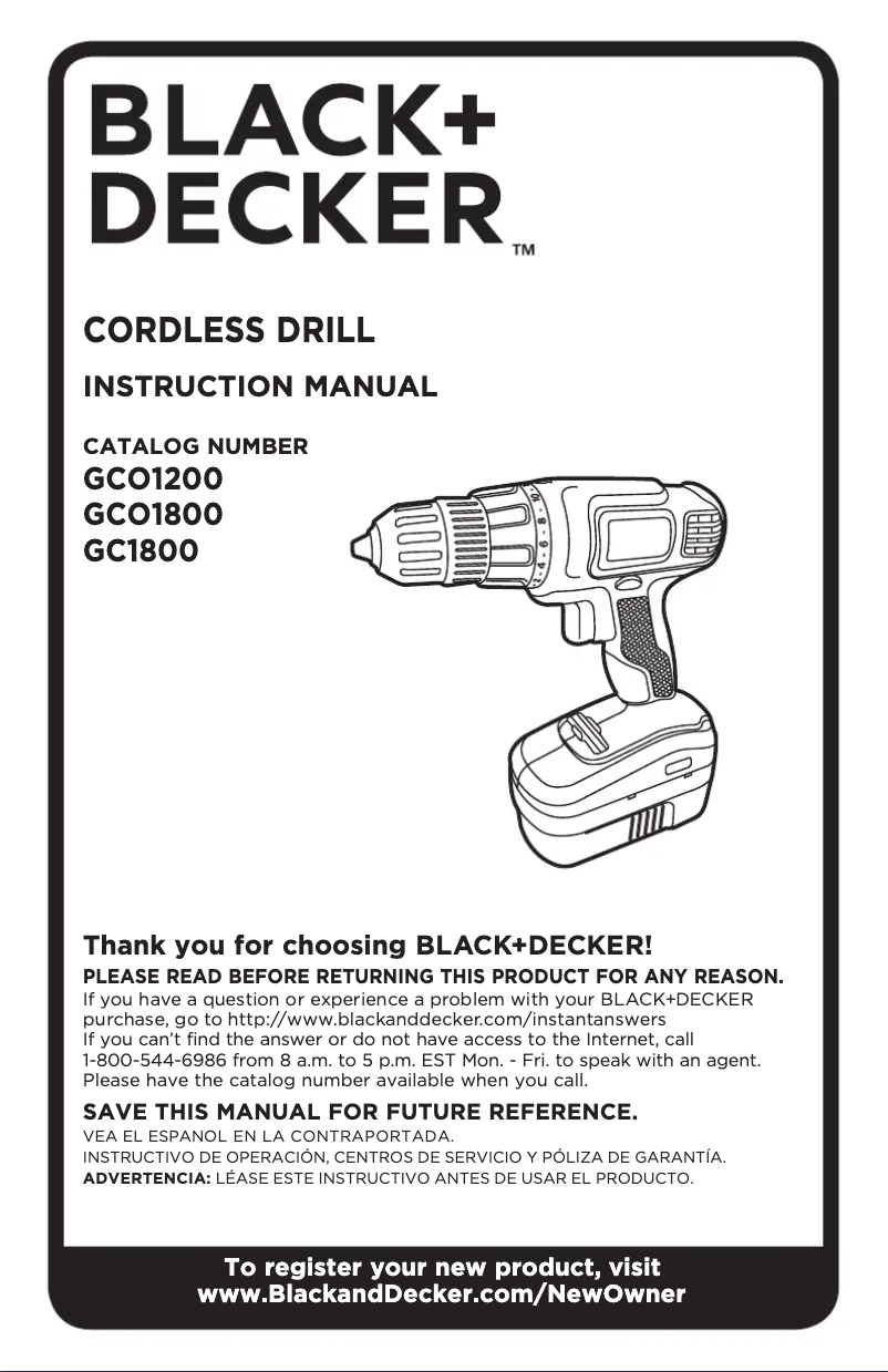 Page 1 de la notice Manuel utilisateur Black & Decker GCO1200