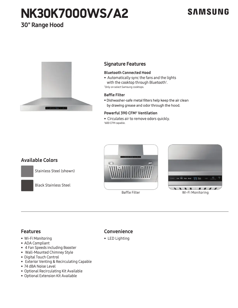 Page n°1 - Fiche technique Samsung NK30K7000WSA2