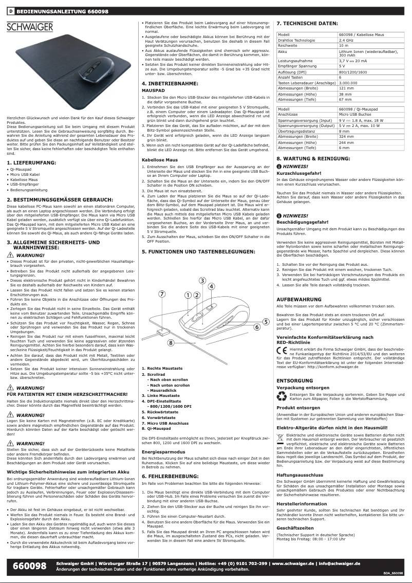 Page n°1 - Manuel utilisateur Schwaiger 660098