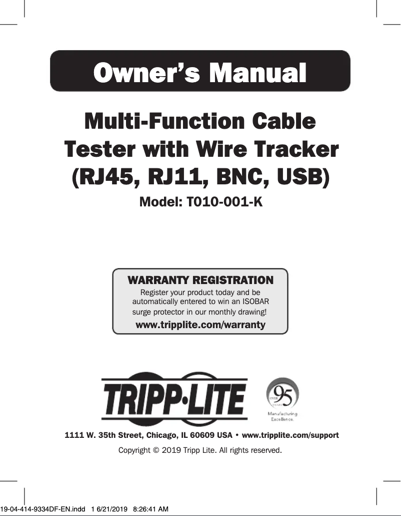 Image de la première page du manuel de l'appareil T010-001-K