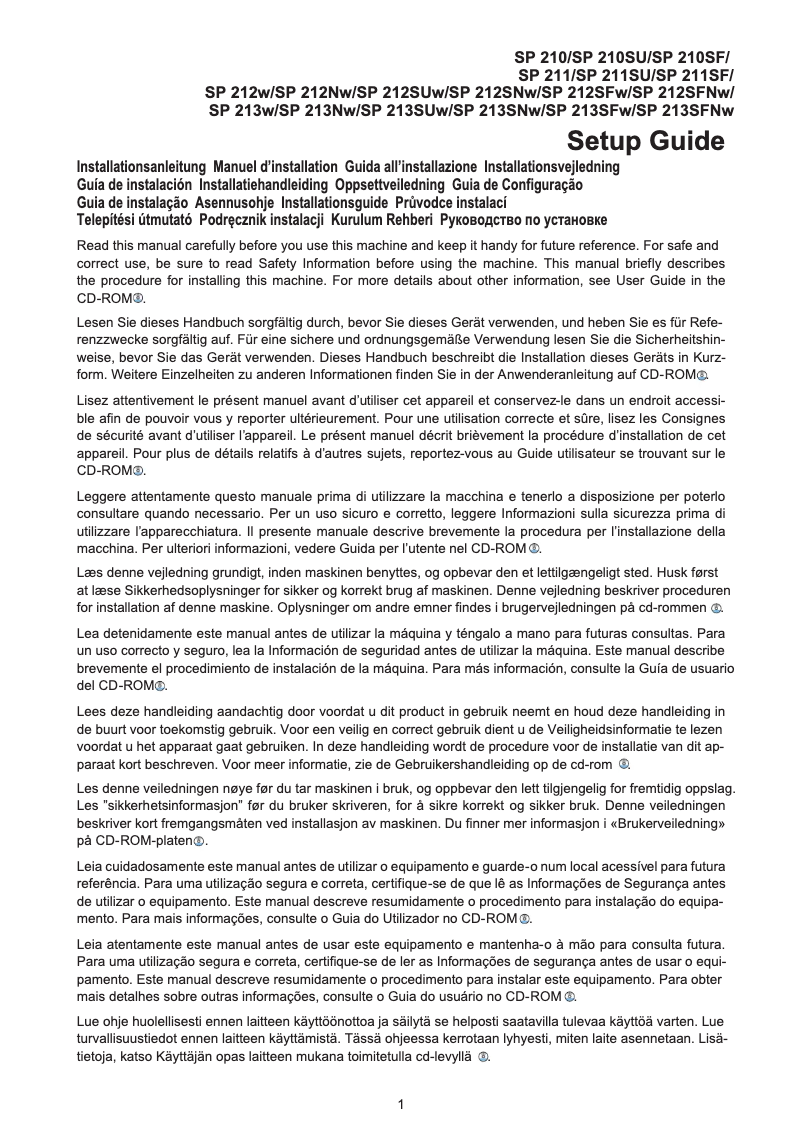 Page 1 de la notice Manuel utilisateur Ricoh SP 213w