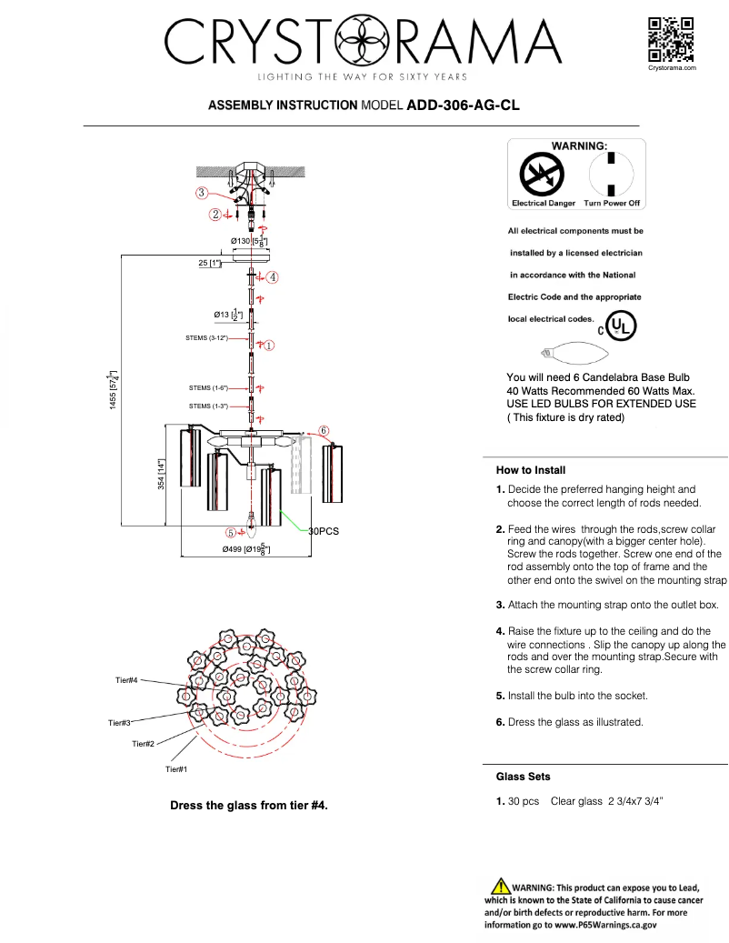 Page 1 de la notice Manuel utilisateur Crystorama Addis ADD-306-AG-CL