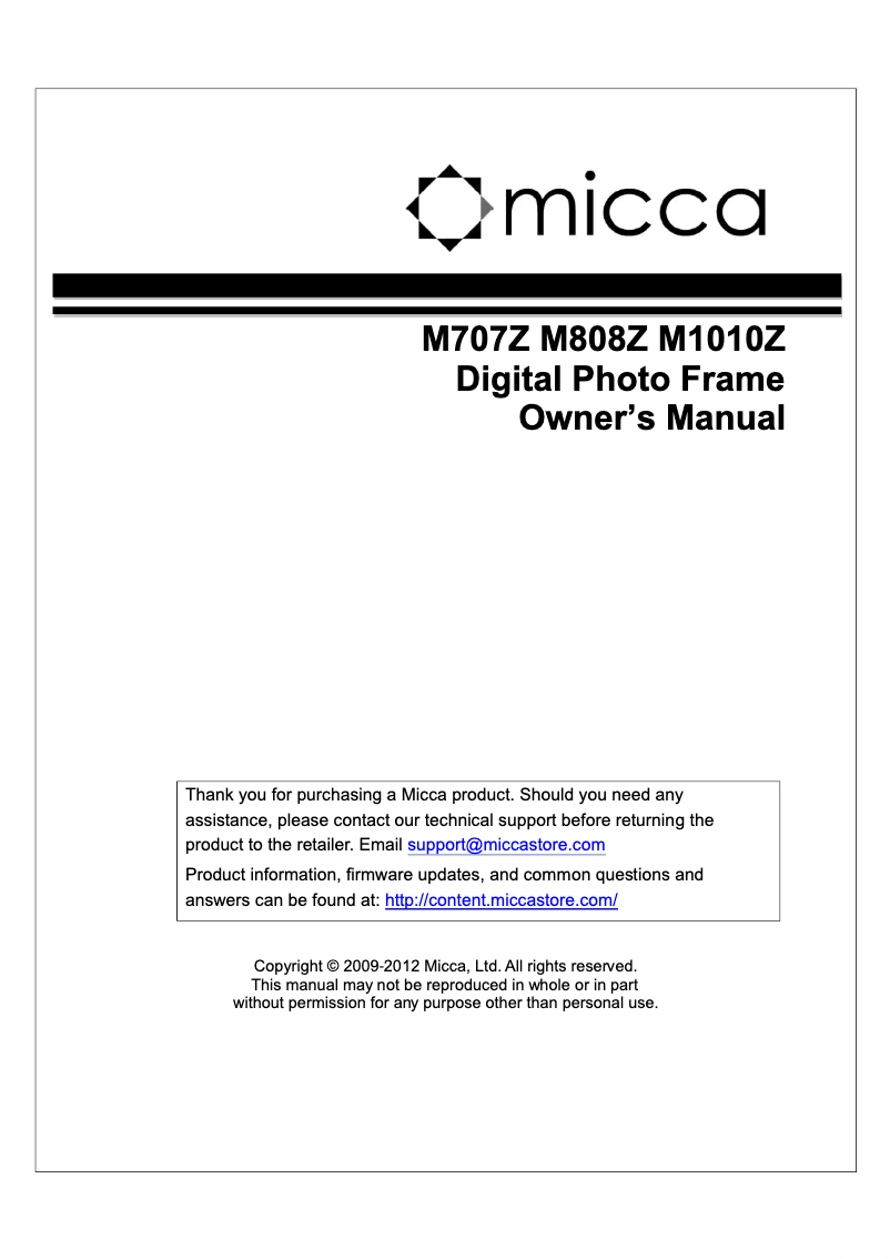 Page 1 de la notice Manuel utilisateur Micca M707Z