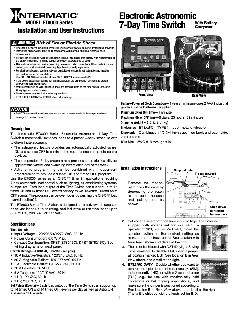 Page n°1 - Manuel utilisateur Intermatic ET8015C