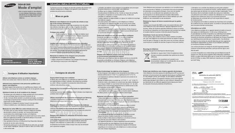 Page 1 de la notice Manuel utilisateur Samsung SGH-B130