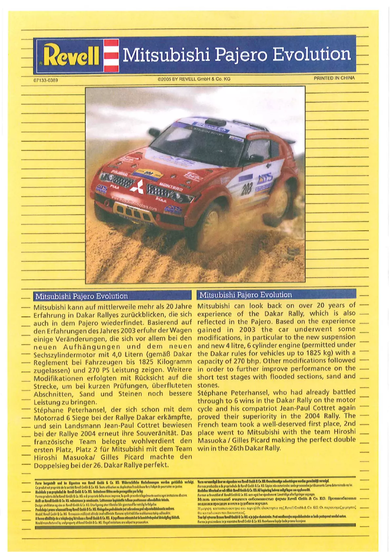 Page n°1 - Manuel utilisateur Revell Mitsubishi Pajero Evolution