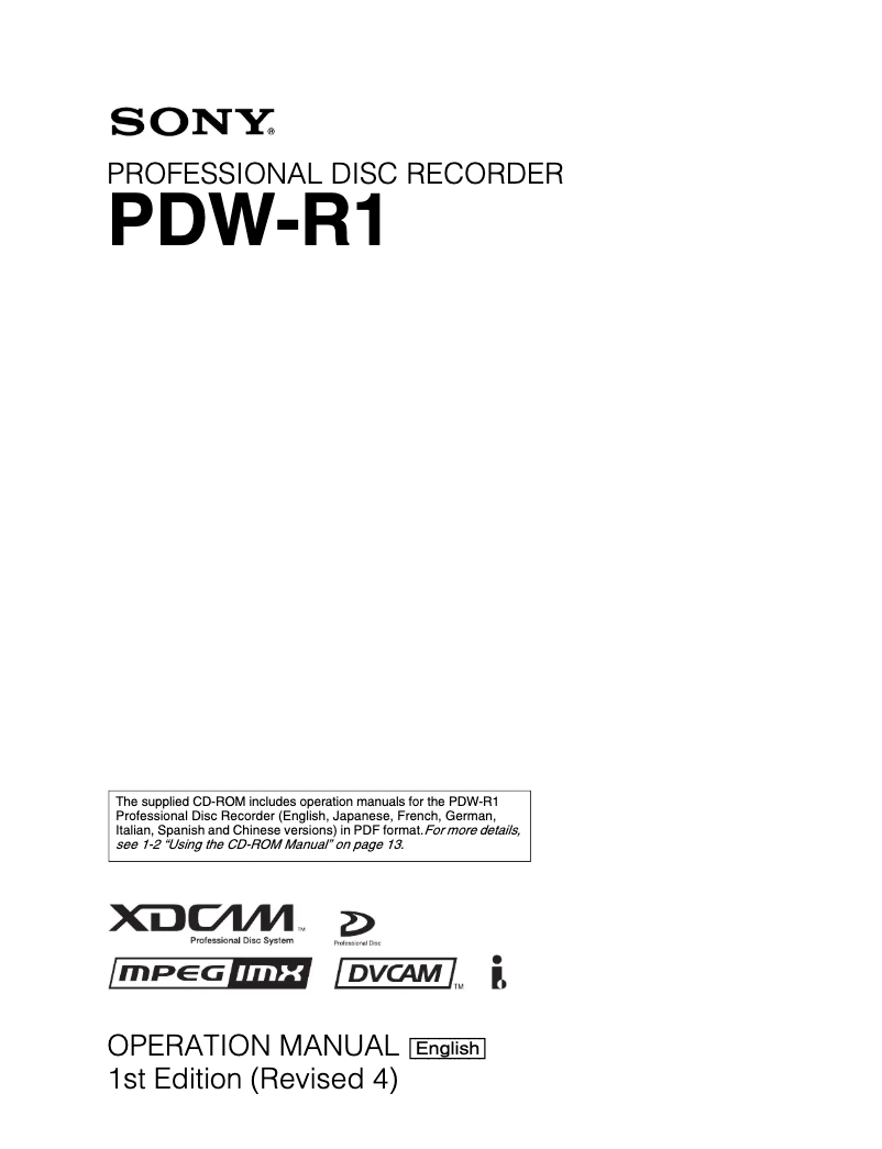 Page n°1 - Manuel utilisateur Sony PDW-R1