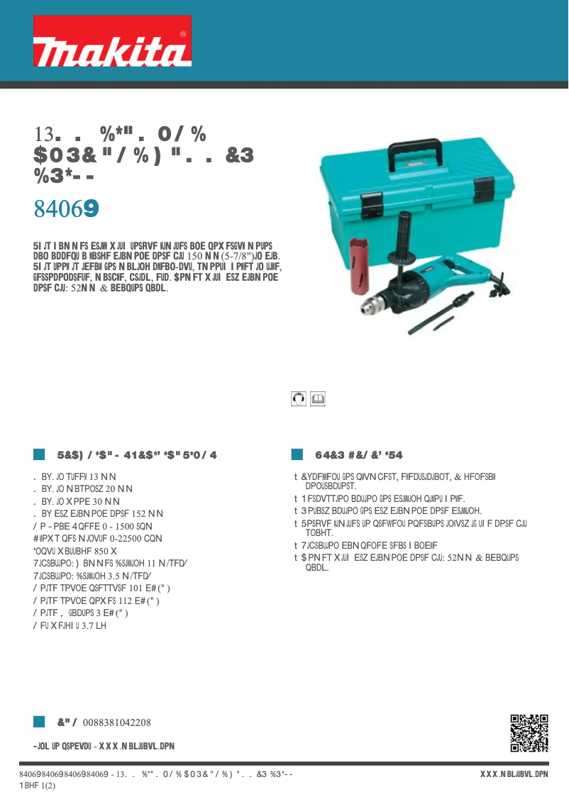 Page 1 de la notice Fiche technique Makita 8406X