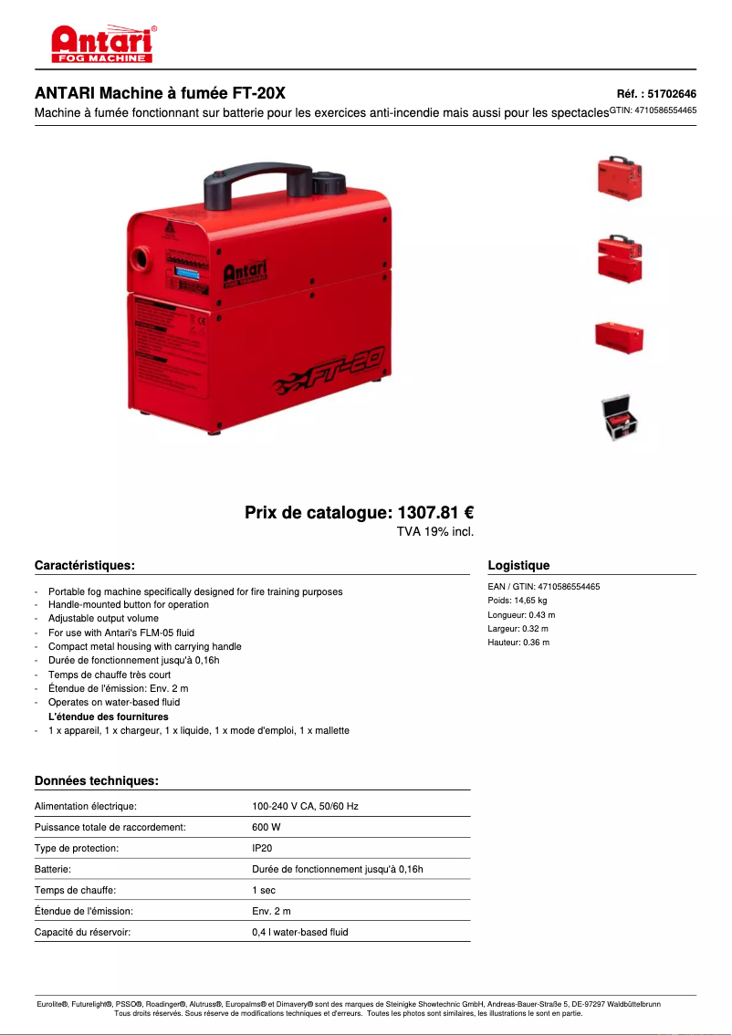 Página 1 del manual Ficha técnica Antari FT-20X