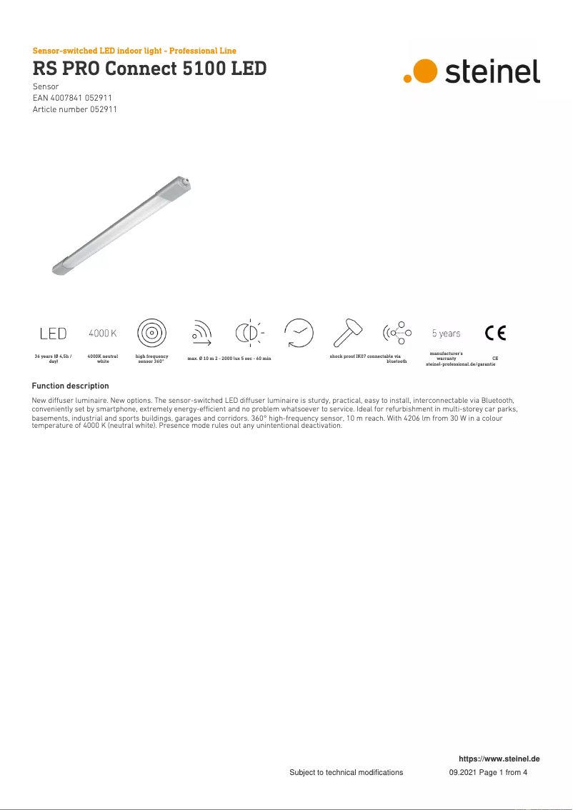 Page 1 de la notice Fiche technique Steinel RS PRO Connect 5100 LED
