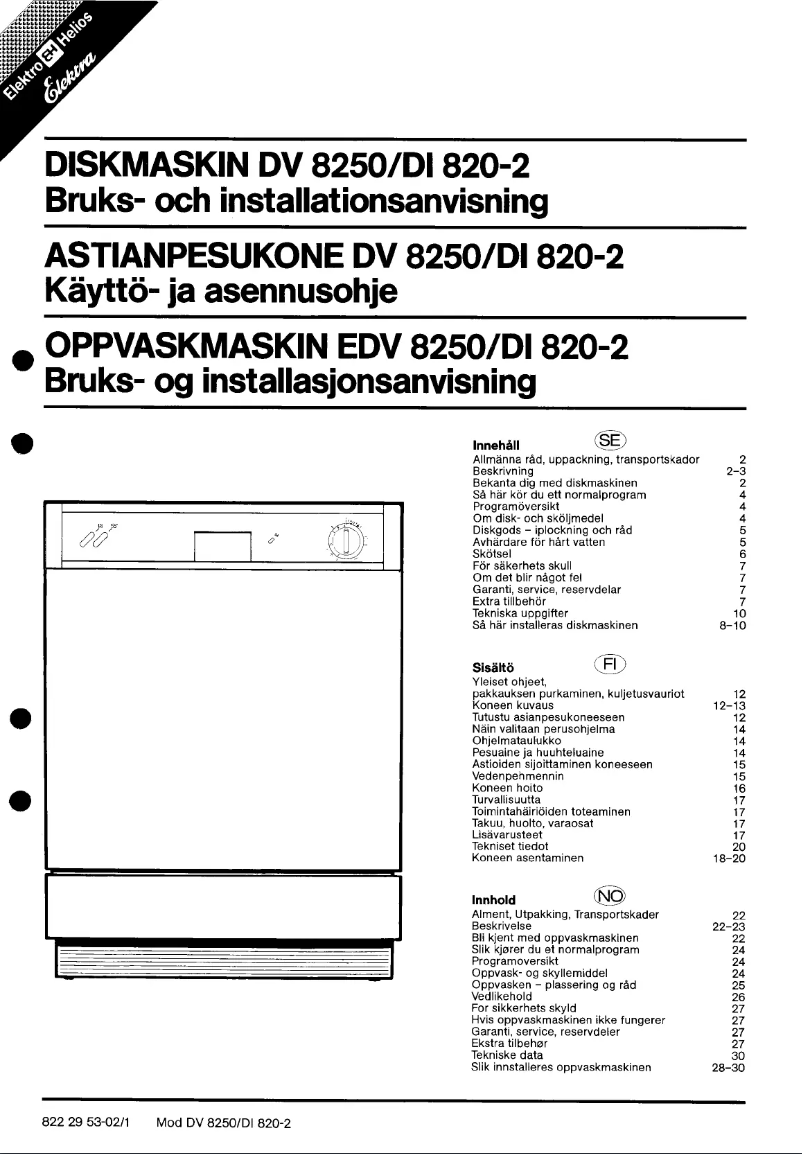 Page n°1 - Manuel utilisateur Elektro Helios DV8250