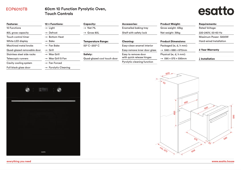 Page n°1 - Fiche technique Esatto EOP6010TB