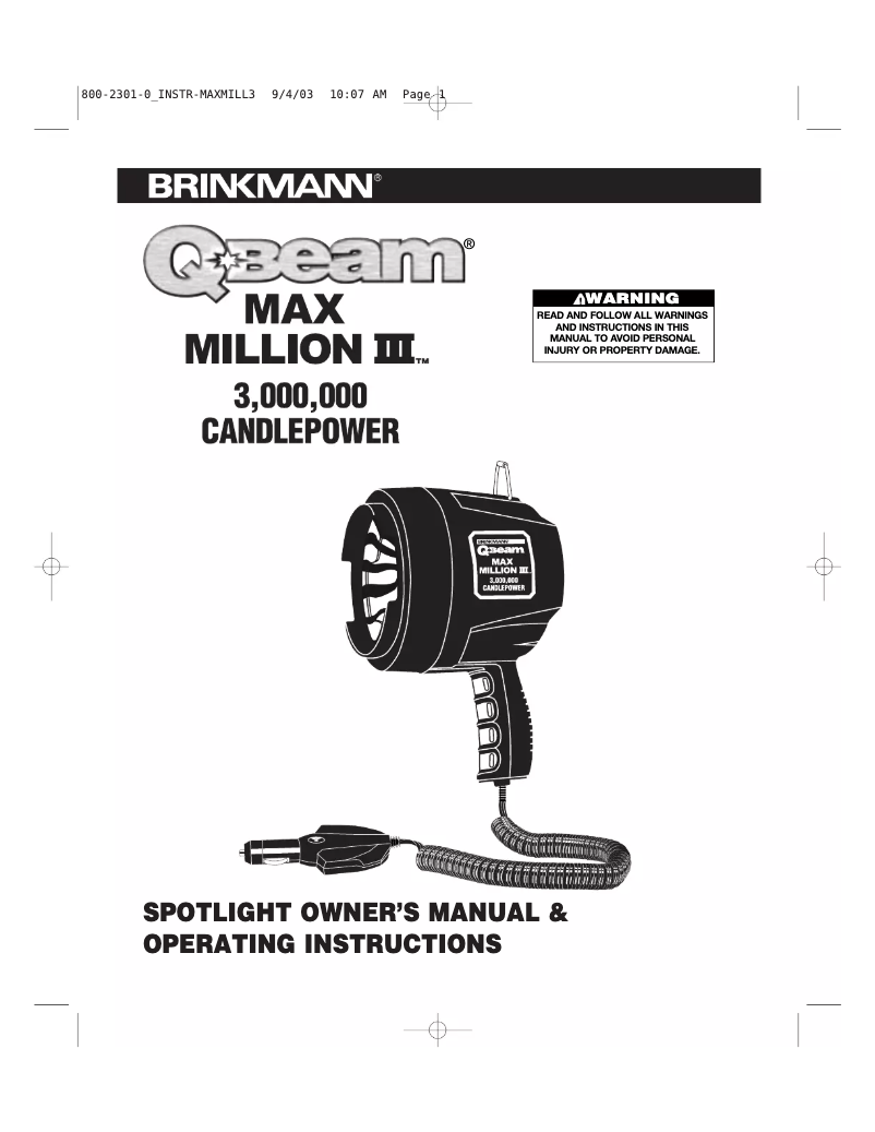 Page n°1 - Manuel utilisateur Brinkmann QBeam Max Million III