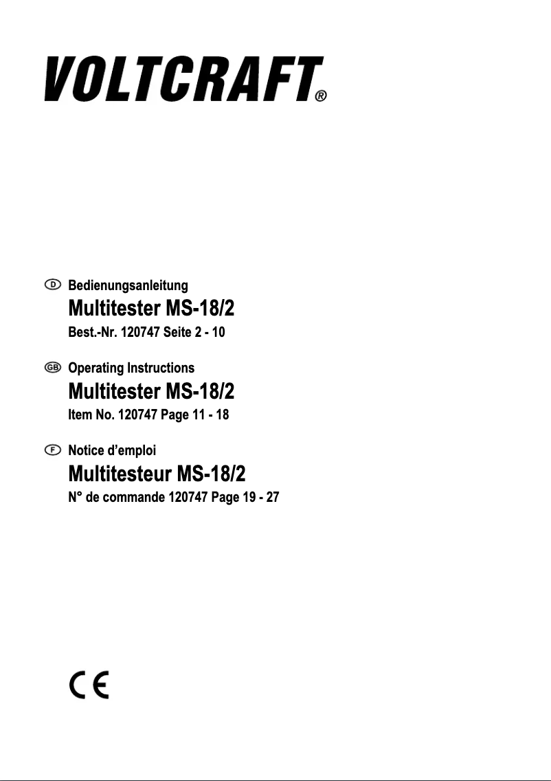 Page 1 de la notice Manuel utilisateur Voltcraft MS-18/2