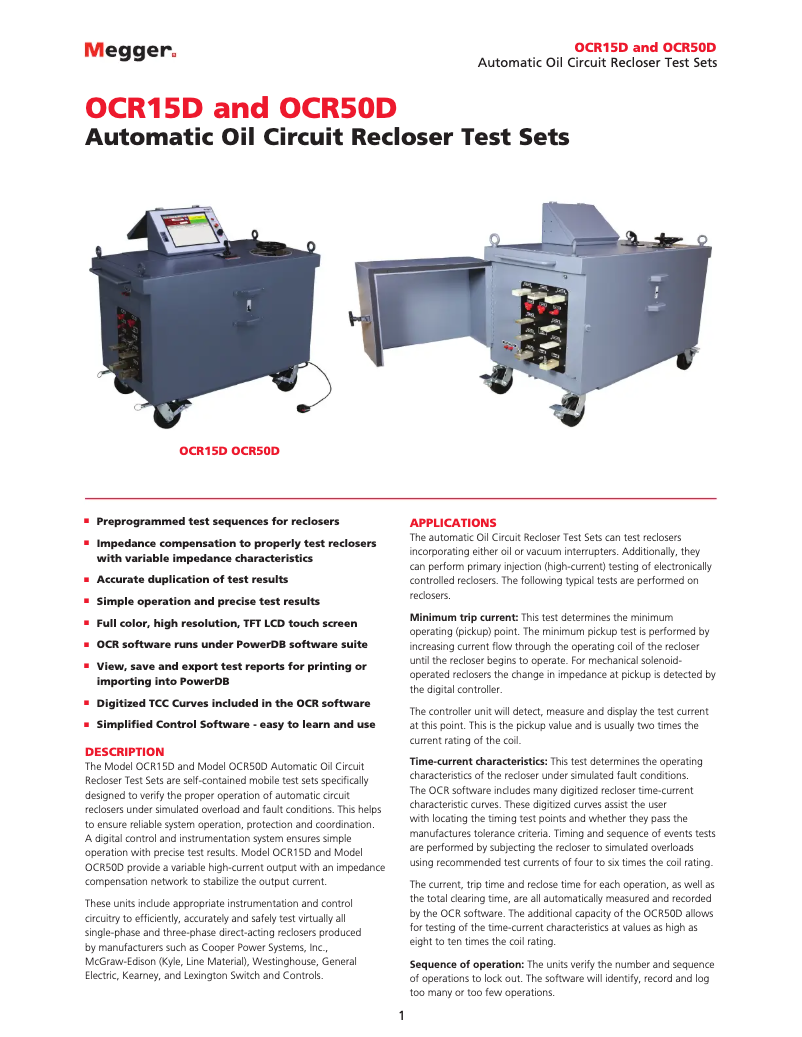 Page 1 de la notice Fiche technique Megger OCR15D