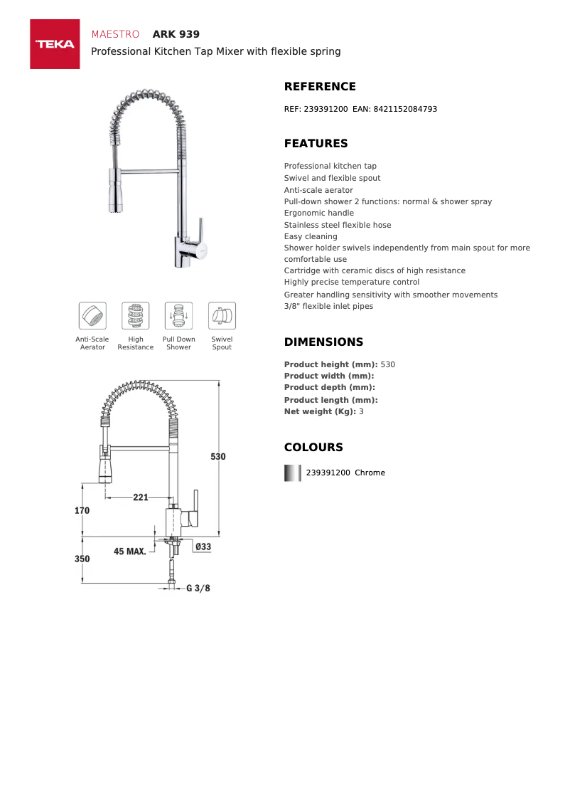 Page n°1 - Fiche technique Teka ARK 939