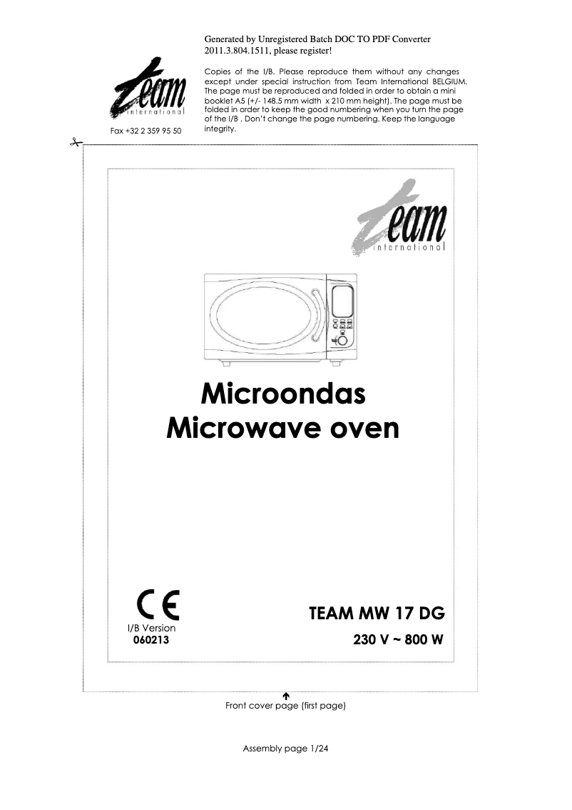 Image de la première page du manuel de l'appareil MW 17