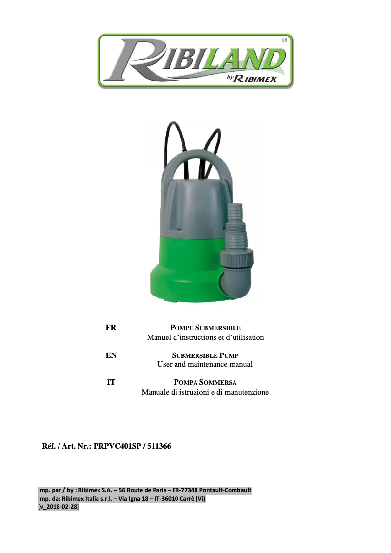 Page n°1 - Manuel utilisateur Ribimex Ribiland PRPVC401SP