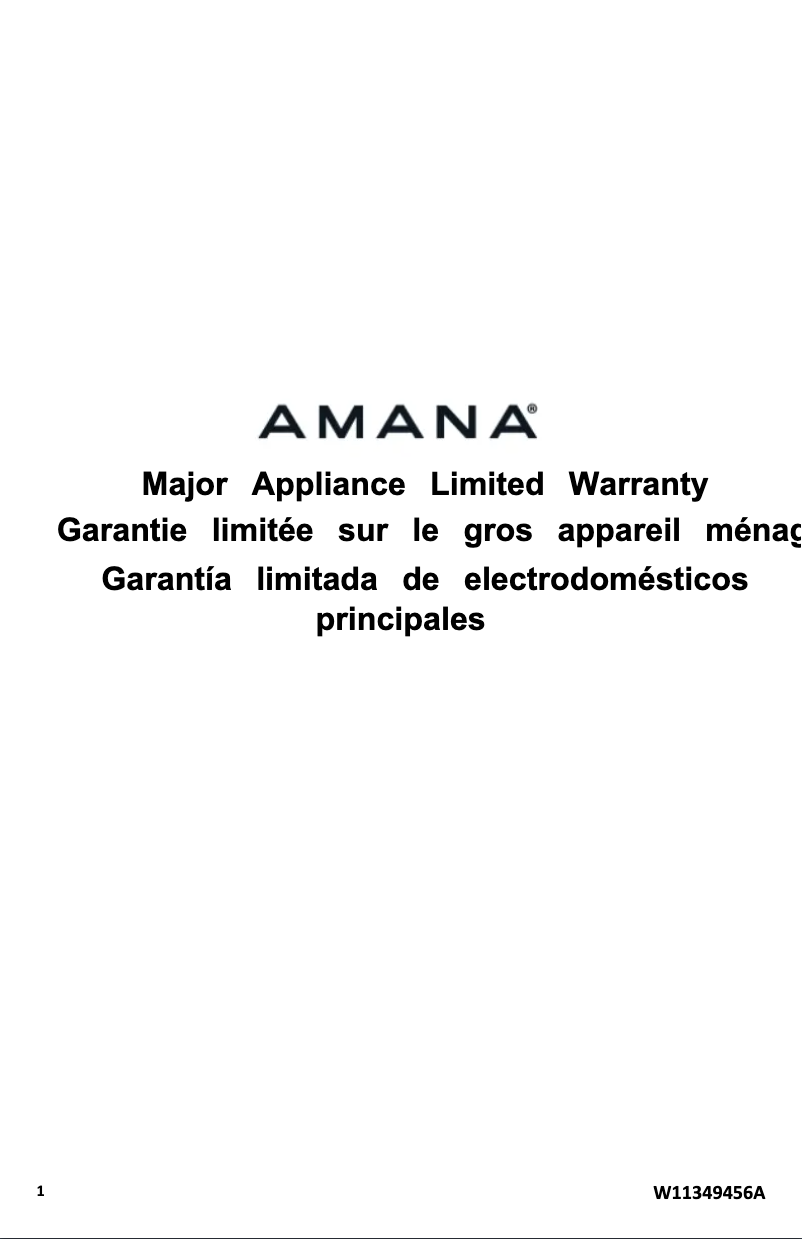 Page n°1 - Informations de garantie Amana ADB1400AMS