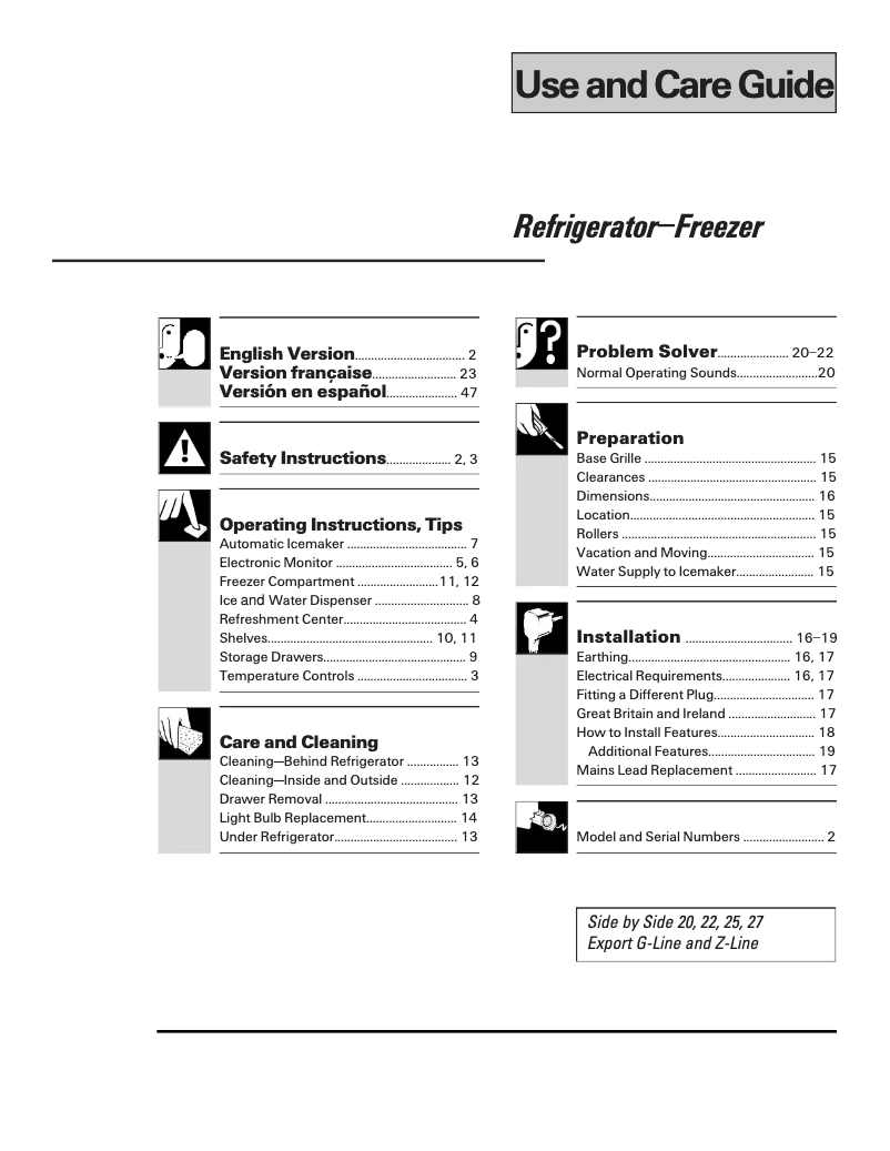 Image de la première page du manuel de l'appareil Profile TFG25PADWW