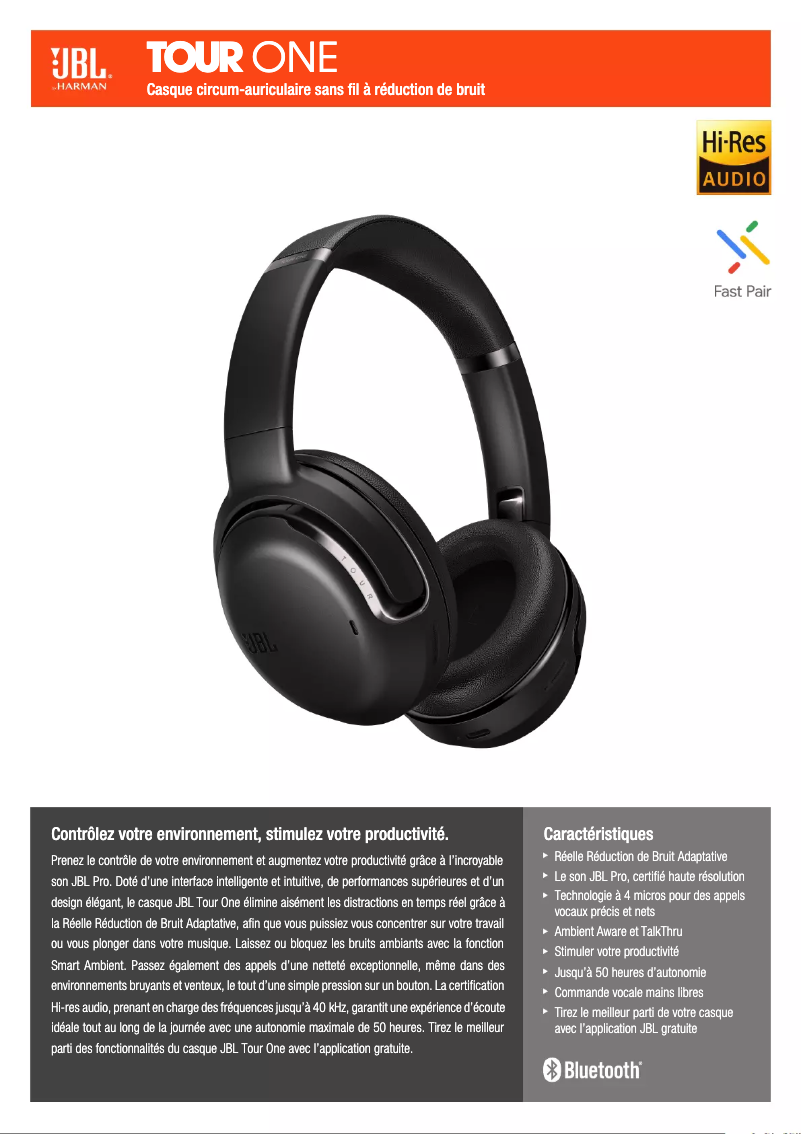 Page 1 de la notice Fiche technique JBL Tour One