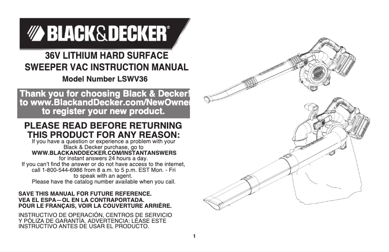Page n°1 - Manuel utilisateur Black & Decker LSWV36