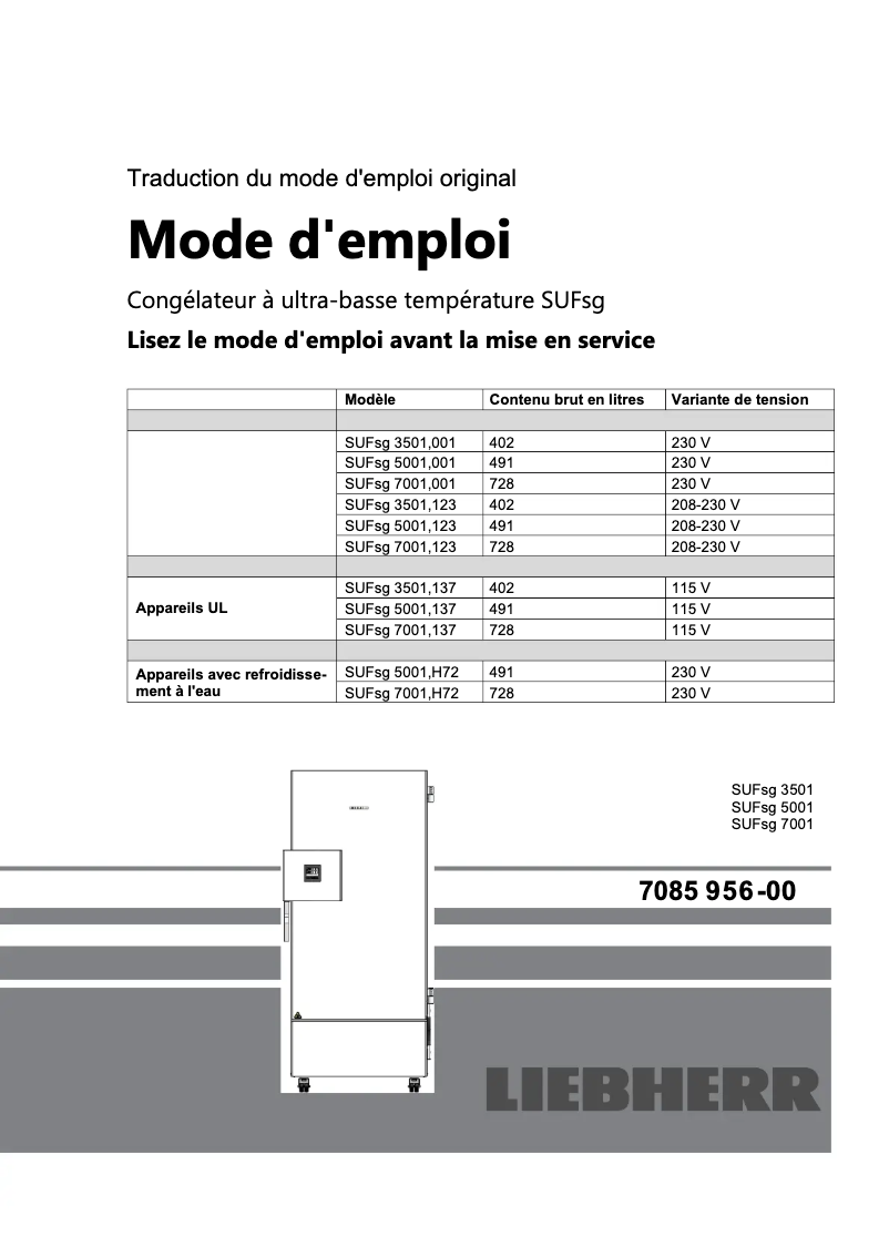 Image de la première page du manuel de l'appareil SUFsg 7001